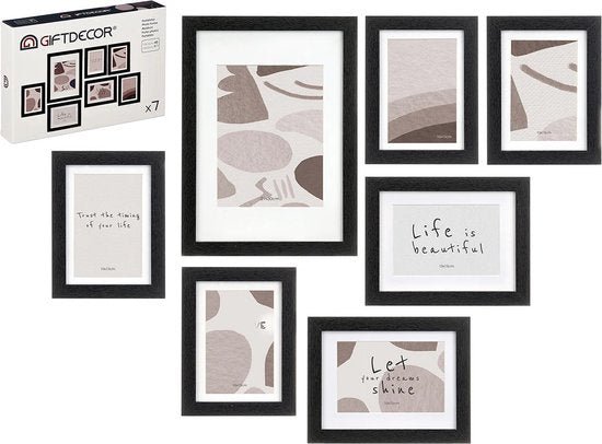 Gift Decor Collage fotolijst voor 7x foto - voor verschillende maten fotos - hout - zwart - Seprio