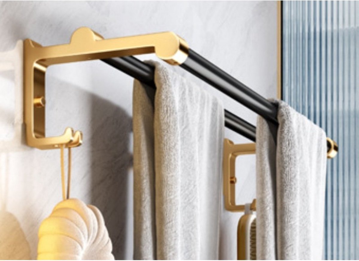 CASEWIND Handdoekhouder, goud, draaibare handdoekstang, kristal, handdoekrek, twee-armige wandmontage met boren, voor badkamer CASEWIND Handdoekhouder, goud, draaibare handdoekstang, kristal, handdoekrek, twee-armige wandmontage met boren, voor badkamer