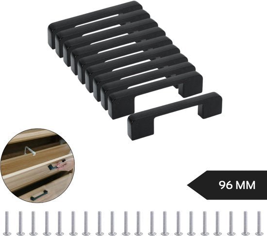 Handgreep - Zwart - Set van 10 - Aluminium - 128 mm Hartafstand - Handvat voor Kast, Keukenkast, Lade en Meubels - Seprio