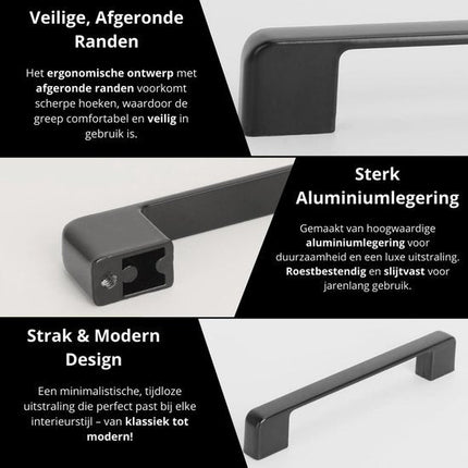 Handgreep - Zwart - Set van 10 - Aluminium - 128 mm Hartafstand - Handvat voor Kast, Keukenkast, Lade en Meubels - Seprio