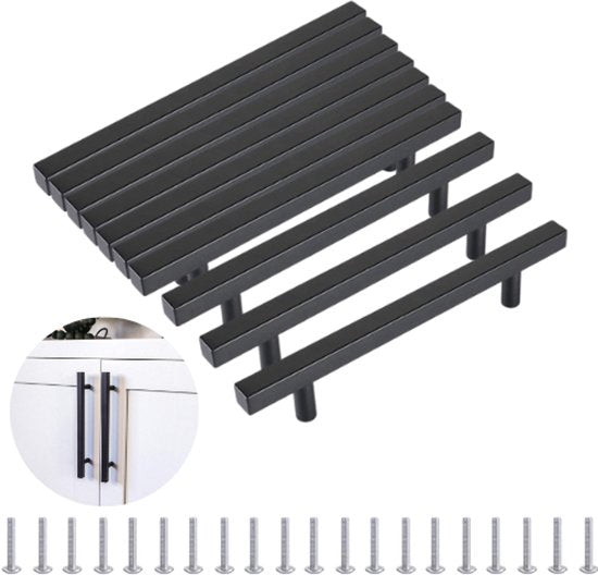 Handgreep - Zwart - Set van 10 - Metaal - RVS - 128 mm Hartafstand - Handvat voor Kast, Keukenkast, Lade en Meubels - Seprio