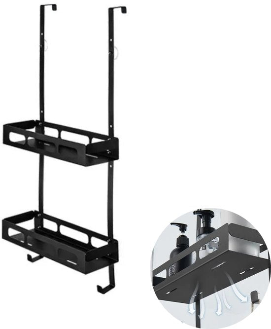 Hauskraft - Doucherek Hangend - Doucherekje Zonder Boren - Zwart - Twee - Laags - Seprio