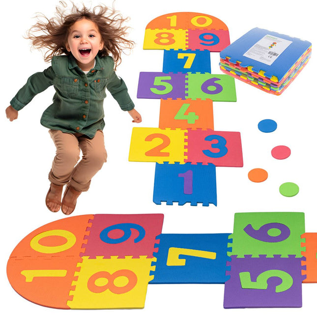 Hinkelbaan Foam - Hinkelpad Hinkelmat - Puzzel Leren Tellen - Sport & Spel - Beweegspelletje - Behendigheid - Puzzelstukken met Cijfers - Voor Buiten en Binnen - Seprio