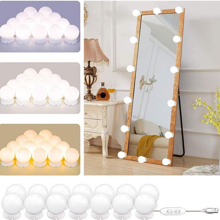Hollywood Spiegellampen - Spiegelverlichting - Wit - Met 14 LED Lampen - USB - Aansluiting - Dimbare Make - Up Lamp - 3 Kleurtinten - 6 Meter Kabel - Seprio