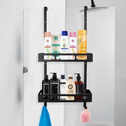 Homefeels - Doucherek 2 laags - Ophangen Douchewand - Zonder Boren - Zwart - RVS - Seprio