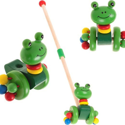 Houten Duwstok - Stokrammelaar - Stokroller - Duwflap - Stimuleer Balans en Mobiliteit - Kikker - Seprio