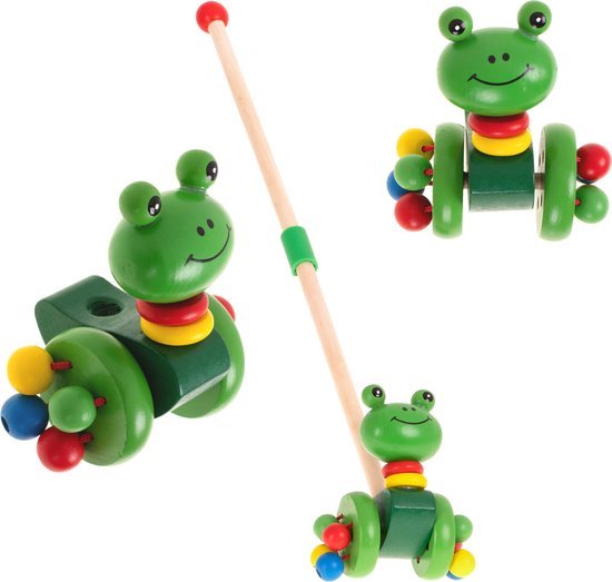 Houten Duwstok - Stokrammelaar - Stokroller - Duwflap - Stimuleer Balans en Mobiliteit - Kikker - Seprio