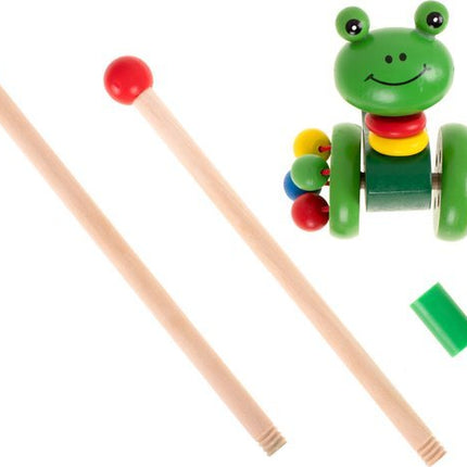 Houten Duwstok - Stokrammelaar - Stokroller - Duwflap - Stimuleer Balans en Mobiliteit - Kikker - Seprio