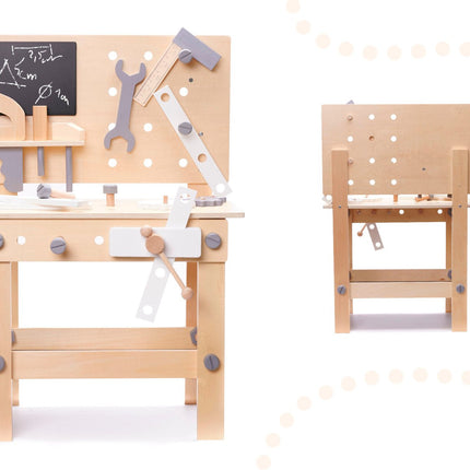 Houten Speelgoedwerkbank - MDF - 45x67x26 cm - Speelgoed Gereedschap - Boormachine - Hamer - Jongens - 24 - Delig - Montessori - Seprio
