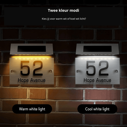 Huisnummer Verlichting - Solar - LED Huisnummerbord Zonne Energie - 0/9 - a/z - Huisnummerbord - Zilver - Transparant - Seprio