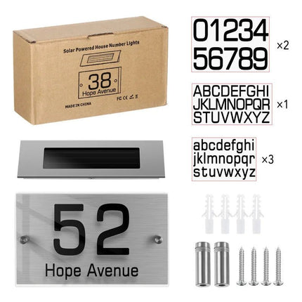 Huisnummer Verlichting - Solar - LED Huisnummerbord Zonne Energie - 0/9 - a/z - Huisnummerbord - Zilver - Transparant - Seprio
