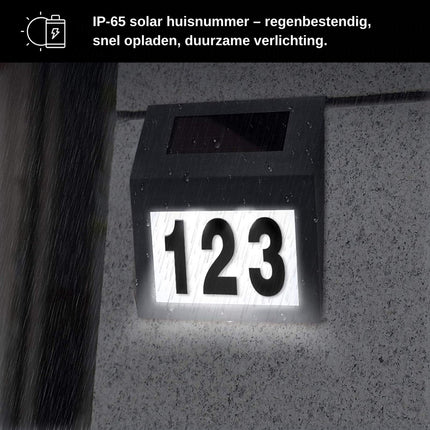 Huisnummer Verlichting - Solar - LED Huisnummerbord Zonne Energie - 1/2/3/4/5/6/7/8/9/0 - Huisnummerbord - Zwart - Seprio