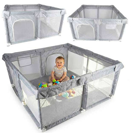 Ikonka babybox met mesh wanden – 120×120 cm – grijs-wit - Seprio