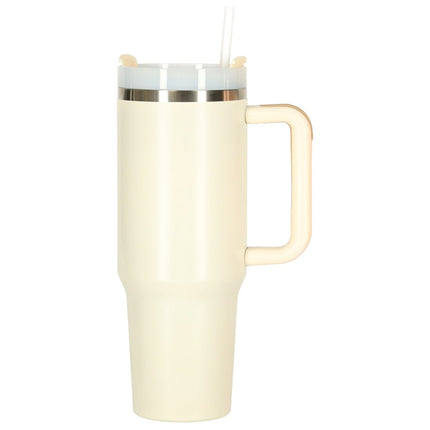 IKONKA - Crème - 40oz - Travel Cup - RVS Thermosbeker met Handvat en Rietje - Drinkbeker To Go - 1.2 Liter - Koffiebeker - Travel Mug - Thermosbeker - Thermosfles - Thermoskan - Seprio