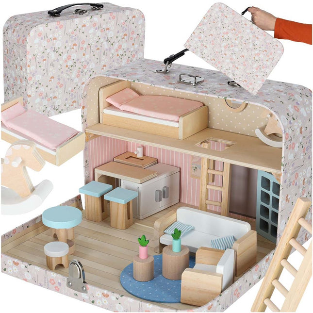 Ikonka poppenhuis in koffer met houten meubels - Seprio