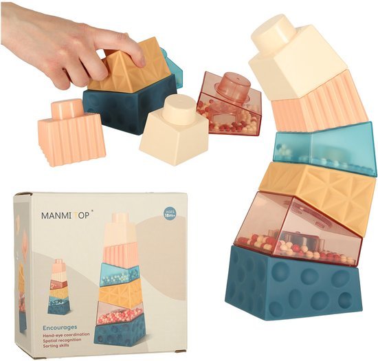 IKONKA Stapeltoren Baby - Montessori speelgoed voor 18 maanden - 6 blokken - Seprio