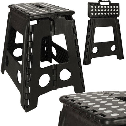 Inklapbare Opstapkruk met Antislip - 39,5 cm - Max 150 kg - Kunststof Vouwkruk met Handgreep - Ruimtebesparend Trapje voor Keuken Badkamer Werkplaats - Zwart - Seprio