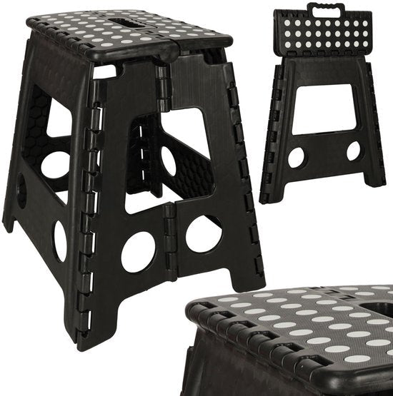 Inklapbare Opstapkruk met Antislip - 39,5 cm - Max 150 kg - Kunststof Vouwkruk met Handgreep - Ruimtebesparend Trapje voor Keuken Badkamer Werkplaats - Zwart - Seprio