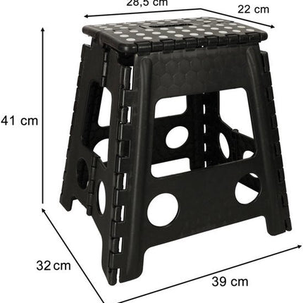 Inklapbare Opstapkruk met Antislip - 39,5 cm - Max 150 kg - Kunststof Vouwkruk met Handgreep - Ruimtebesparend Trapje voor Keuken Badkamer Werkplaats - Zwart - Seprio