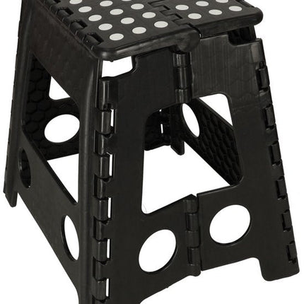 Inklapbare Opstapkruk met Antislip - 39,5 cm - Max 150 kg - Kunststof Vouwkruk met Handgreep - Ruimtebesparend Trapje voor Keuken Badkamer Werkplaats - Zwart - Seprio