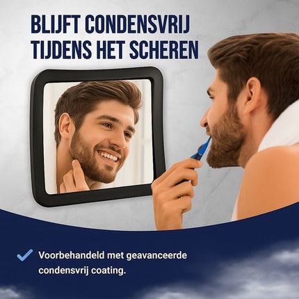KAIA - Douchespiegel - Douche Spiegel Anti - condens met Zuignap - Scheerspiegel - Fogless Shower Mirror - Zwart - Vierkant - Seprio