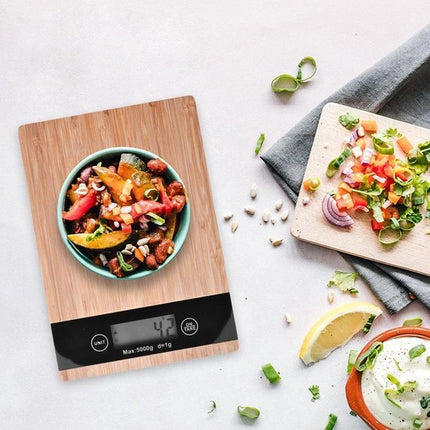 Keukenweegschaal Bamboe - Digitale Precisie Weegschaal - TipTouch Toetsen - tot 5000 Gram - Bruin - Seprio