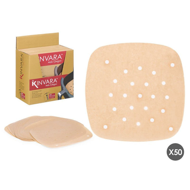 Kinvara - 50 Stuks Airfryer Bakpapier Vellen - Vierkant - Geschikt voor XL & XXL Airfryers - Universeel - Seprio