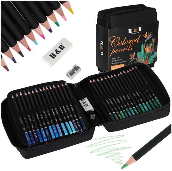 Kleurpotloden Set 120 Stuks - Professionele Tekenset in Luxe Ritscase - HB Potloden met Intense Pigmenten - Inclusief Gum en Puntenslijper - Voor Volwassenen en Kinderen - Schetsen Kleuren en Illustreren - Seprio
