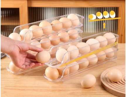 Koelkast Ei Opbergdoos - Koelkast eierdispenser - 4 verdiepingen voor 28 eieren - opslag - automatisch oprolbare doos - Ei Houder - Eierrek Organizer - Eierdoos koelkast - Transparant - Seprio