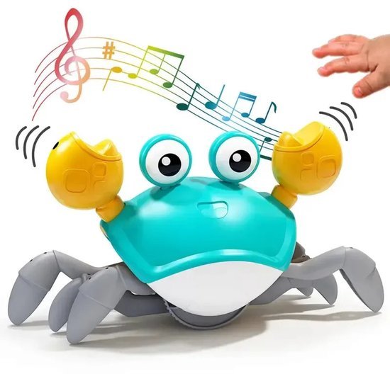 Kruipende krab met sensor, buikligging, babyspeelgoed met muziek en lichtjes, interactief speelgoed voor kinderen, leerzaam en vermakelijk, verjaardagscadeau (blauw) - Seprio