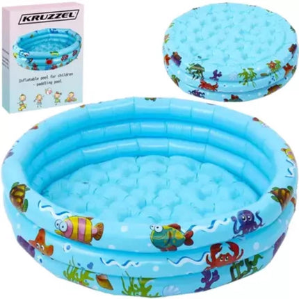Kruzzel - Peuterbad met Opblaasbare Bodem - Zachte Bodem - Blauw - 80 cm - Opblaasbaar Zwembad met Diertjes - Seprio