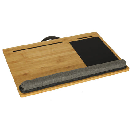 Laptopkussen Met Muismat en Telefoonhouder - Zwart - Bamboe - Laptoptafel voor in Bed - Schootkussen - Polssteun - Zwart - 11 inch t/m 17 inch - Seprio