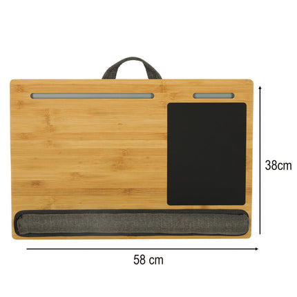 Laptopkussen Met Muismat en Telefoonhouder - Zwart - Bamboe - Laptoptafel voor in Bed - Schootkussen - Polssteun - Zwart - 11 inch t/m 17 inch - Seprio