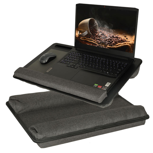 Laptopkussen Met Muismat en Telefoonhouder - Zwart - Laptoptafel voor in Bed - Schootkussen - Polssteun - Zwart - 11 inch t/m 17 inch - Seprio