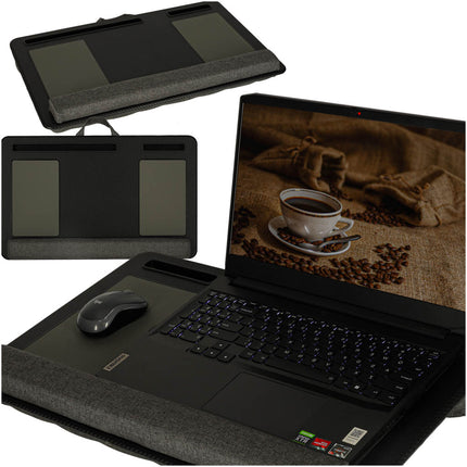 Laptopkussen Met Muismat en Telefoonhouder - Zwart - Laptoptafel voor in Bed - Schootkussen - Polssteun - Zwart - 11 inch t/m 17 inch - Seprio
