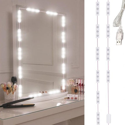 LED spiegelverlichting - Make - up verlichting - Kaptafel lampen - Hollywood spiegel - Make - up lampjes - USB make - up verlichting - Spiegel lampen set - Zelfklevende verlichting - 30 LED lampen - 3 lichtstanden - Seprio
