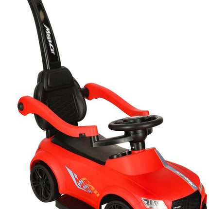 Loopauto 3 - in - 1 met Duwstang - Kinderauto met Geluid en Verlichting - Rood - Met Rugleuning en Veiligheidsbeugel - Baby Walker en Ride On Auto - Voor Peuters 3 - 6 Jaar - Seprio