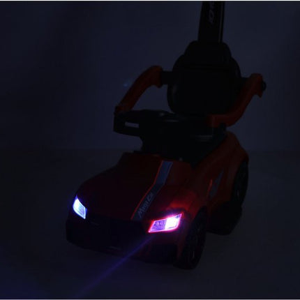 Loopauto 3 - in - 1 met Duwstang - Kinderauto met Geluid en Verlichting - Rood - Met Rugleuning en Veiligheidsbeugel - Baby Walker en Ride On Auto - Voor Peuters 3 - 6 Jaar - Seprio