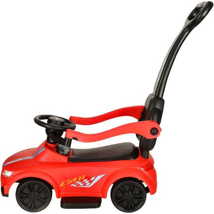 Loopauto 3 - in - 1 met Duwstang - Kinderauto met Geluid en Verlichting - Rood - Met Rugleuning en Veiligheidsbeugel - Baby Walker en Ride On Auto - Voor Peuters 3 - 6 Jaar - Seprio