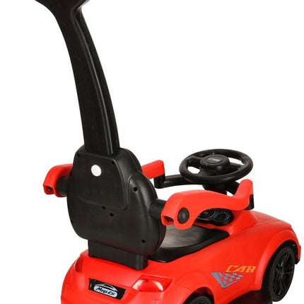 Loopauto 3 - in - 1 met Duwstang - Kinderauto met Geluid en Verlichting - Rood - Met Rugleuning en Veiligheidsbeugel - Baby Walker en Ride On Auto - Voor Peuters 3 - 6 Jaar - Seprio
