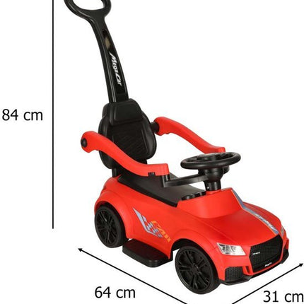 Loopauto 3 - in - 1 met Duwstang - Kinderauto met Geluid en Verlichting - Rood - Met Rugleuning en Veiligheidsbeugel - Baby Walker en Ride On Auto - Voor Peuters 3 - 6 Jaar - Seprio