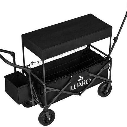 LUARO - Opvouwbare Bolderkar met Dak - Maximaal Belastbaar 120 kg - Met Dak en Bagagenet - Strand en Camping Transportwagen - 120 x 50 x 95 cm - Opgevouwen 86 x 50 x 75 cm - Zwart - Seprio