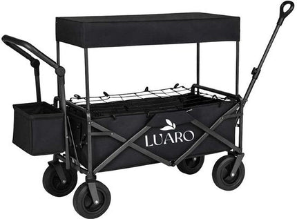 LUARO - Opvouwbare Bolderkar met Dak - Maximaal Belastbaar 120 kg - Met Dak en Bagagenet - Strand en Camping Transportwagen - 120 x 50 x 95 cm - Opgevouwen 86 x 50 x 75 cm - Zwart - Seprio