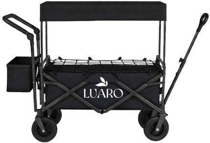 LUARO - Opvouwbare Bolderkar met Dak - Maximaal Belastbaar 120 kg - Met Dak en Bagagenet - Strand en Camping Transportwagen - 120 x 50 x 95 cm - Opgevouwen 86 x 50 x 75 cm - Zwart - Seprio