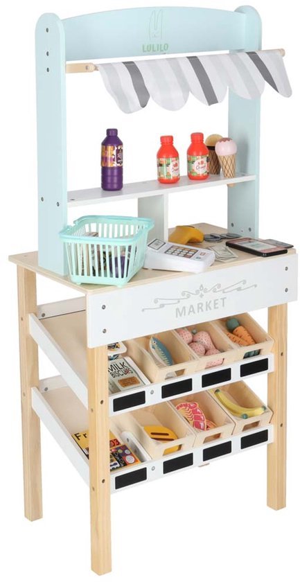 LULILO Melo Houten Marktkraam met Kassa - Supermarkt voor Kinderen - 3+ jaar - Seprio