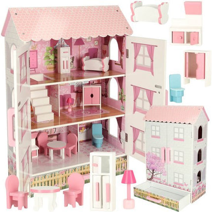 LULILO - Poppenhuis - Hout - incl. 10 Meubels & Accessoires - 80 cm - Design - Roze - Seprio