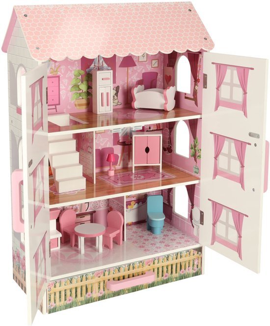 LULILO - Poppenhuis - Hout - incl. 10 Meubels & Accessoires - 80 cm - Design - Roze - Seprio