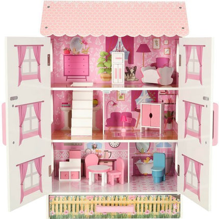 LULILO - Poppenhuis - Hout - incl. 10 Meubels & Accessoires - 80 cm - Design - Roze - Seprio