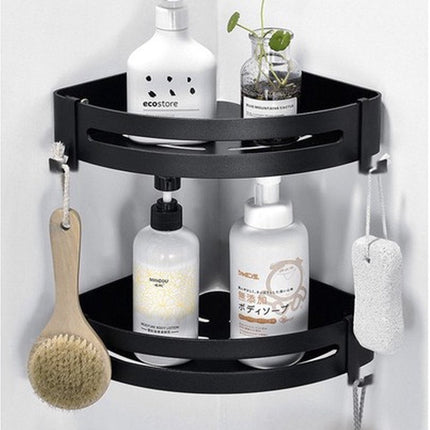Luxe Doucherek - Zwart - Aluminium Douchemand - Hoekmodel - Met Montagekit - Voor Shampoo en Badartikelen - Seprio