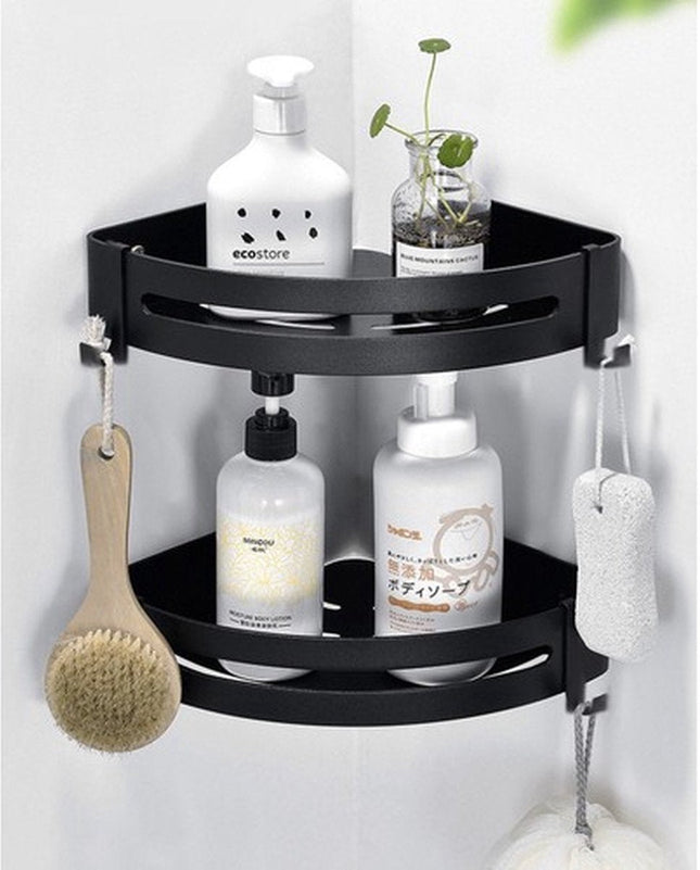 Luxe Doucherek - Zwart - Aluminium Douchemand - Hoekmodel - Met Montagekit - Voor Shampoo en Badartikelen - Seprio